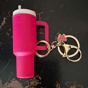 Pink Keychain Chapstick holder with Gold Accents